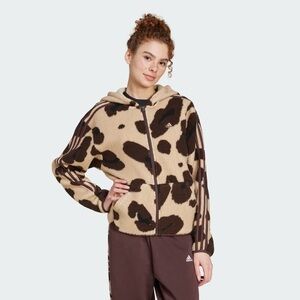 BNWT Adidas Animal Print Sherpa Zip Hoodie, size medium.